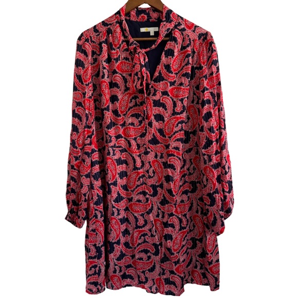 Boden Tie Neck Mini Dress in Red and Blue Paisley Cluster Twee Women’s Size 14 - Picture 5 of 16